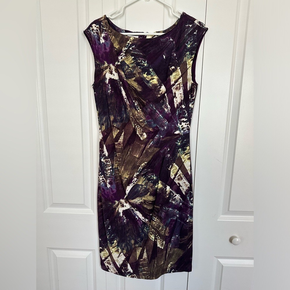 Suzi Chin purple abstract pattern shift dress